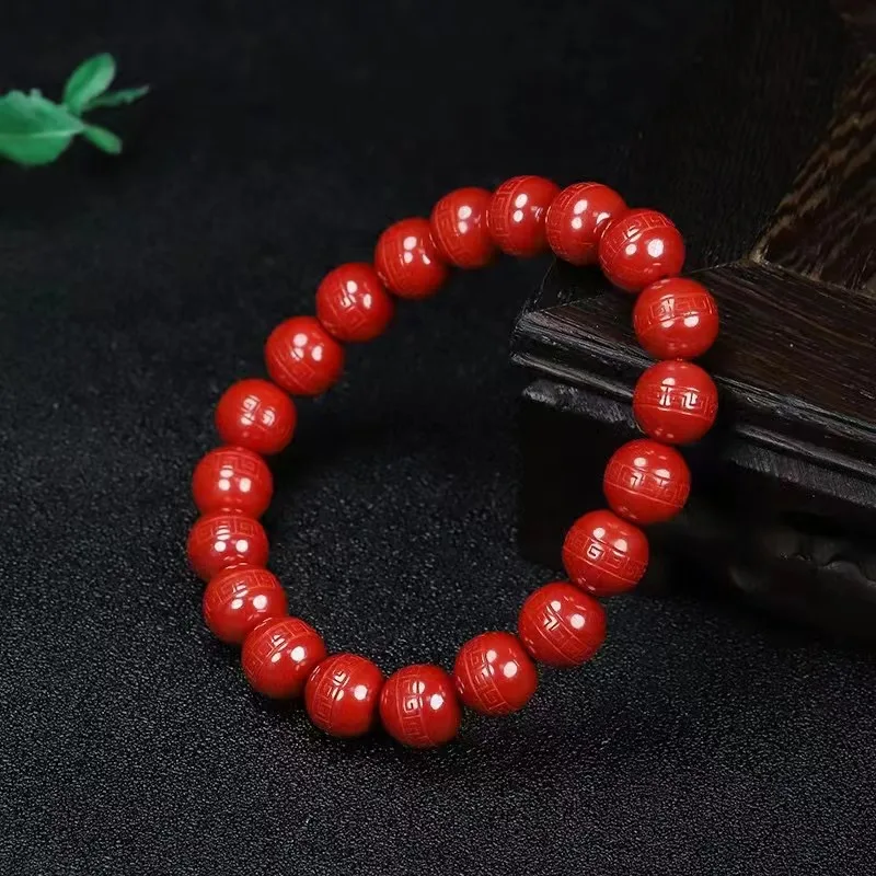 

Natural 100% real red Cinnabar Jade carved round bead Bless peace beads bracelets for couples woman men Gift with jade bracelet