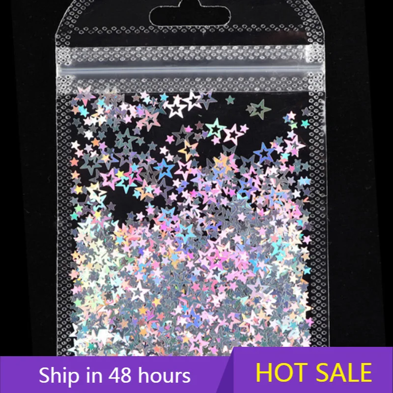 

YTYIN 500gHotsale Holographic Hollow Star Mix Nail Art Glitter Micro Star Flakes 3D Silver Gold Sequins Polish Manicure