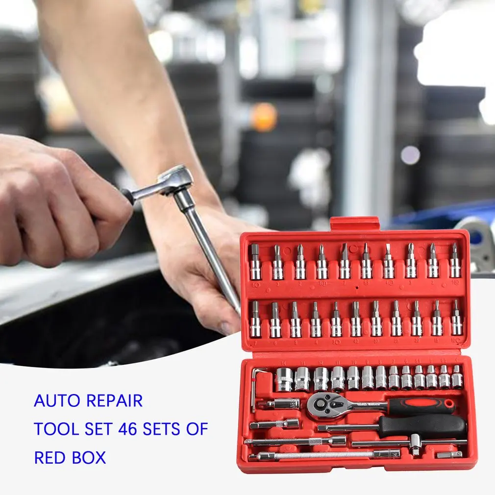 46pcs  Socket Wrench Set Motorcycle Car Repair Tool Repair Ratchet Screwdriver Combination Household DIY Mechanical Tool Box