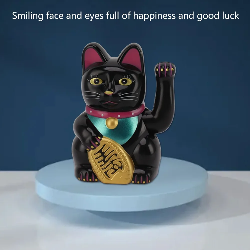 5 Inches Solar Waving Cat Plastic White Gold Black Light Operated Desktop Figurine Auto Swinging Paw Built-in Solar Panel