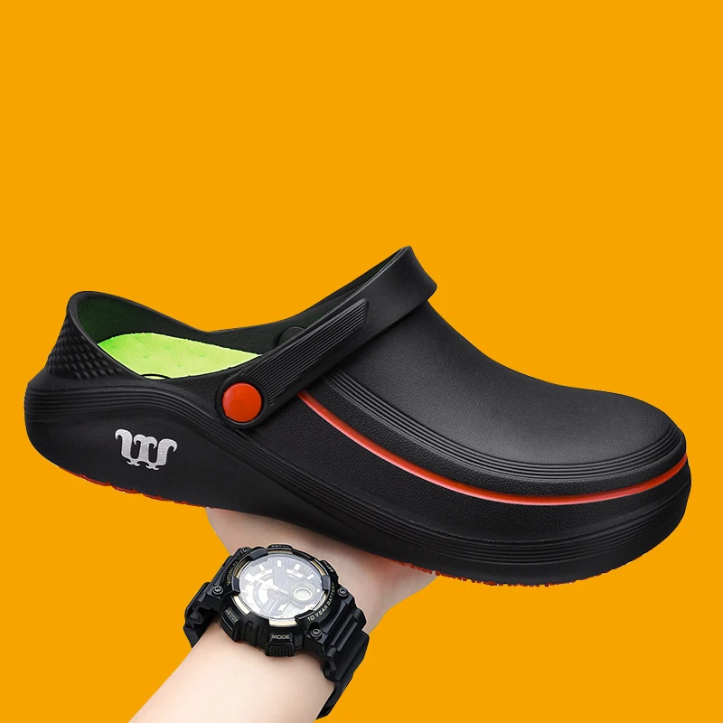 High Quality Oil-proof Chef Shoes Mens Slip-on EVA Waterproof Non-Slip Shoes New Man Slip-on Outdoor Sandals Men Beach Slides