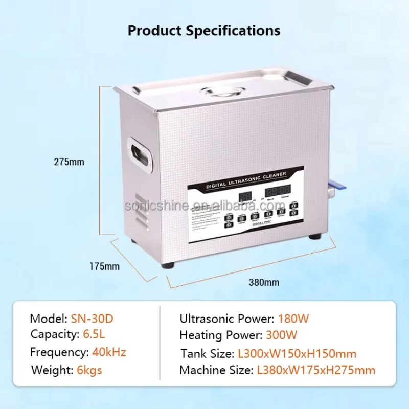 6.5L 40KHz Digital Cleaner Burn-Off/Thermal Tabletop Electric New Condition