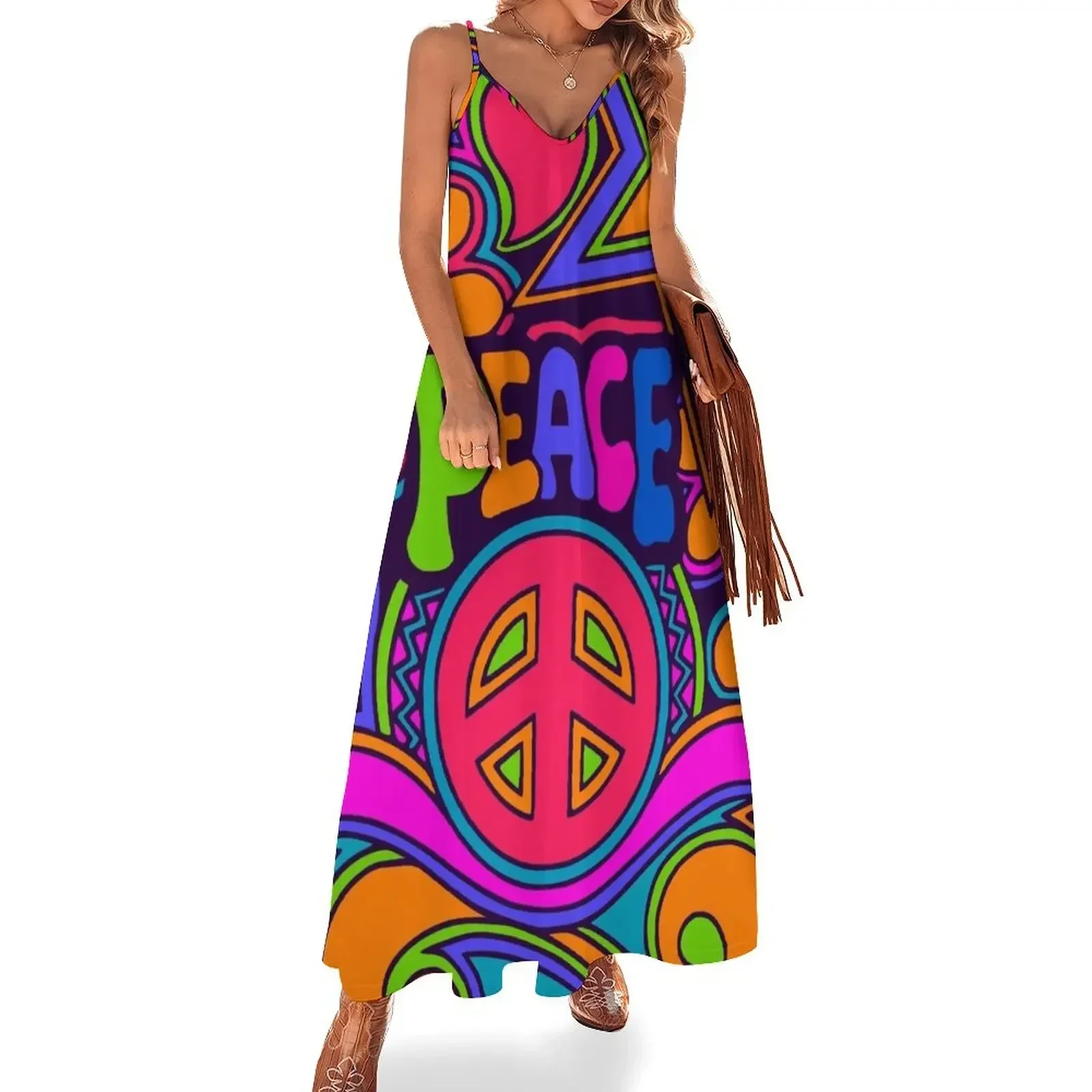 Fun and Funky Flower Power Peace and Love Hippy Art Sleeveless Dress dresses ladies 2025 summer sexy dress Dress