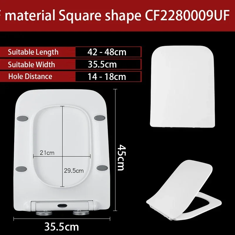 Urea Formaldehyde Soft Close Toilet Cover Square Universal Toilet Lid Wc Slow Closure Toilet Caps Width 35.5cm Length 42 To 48cm