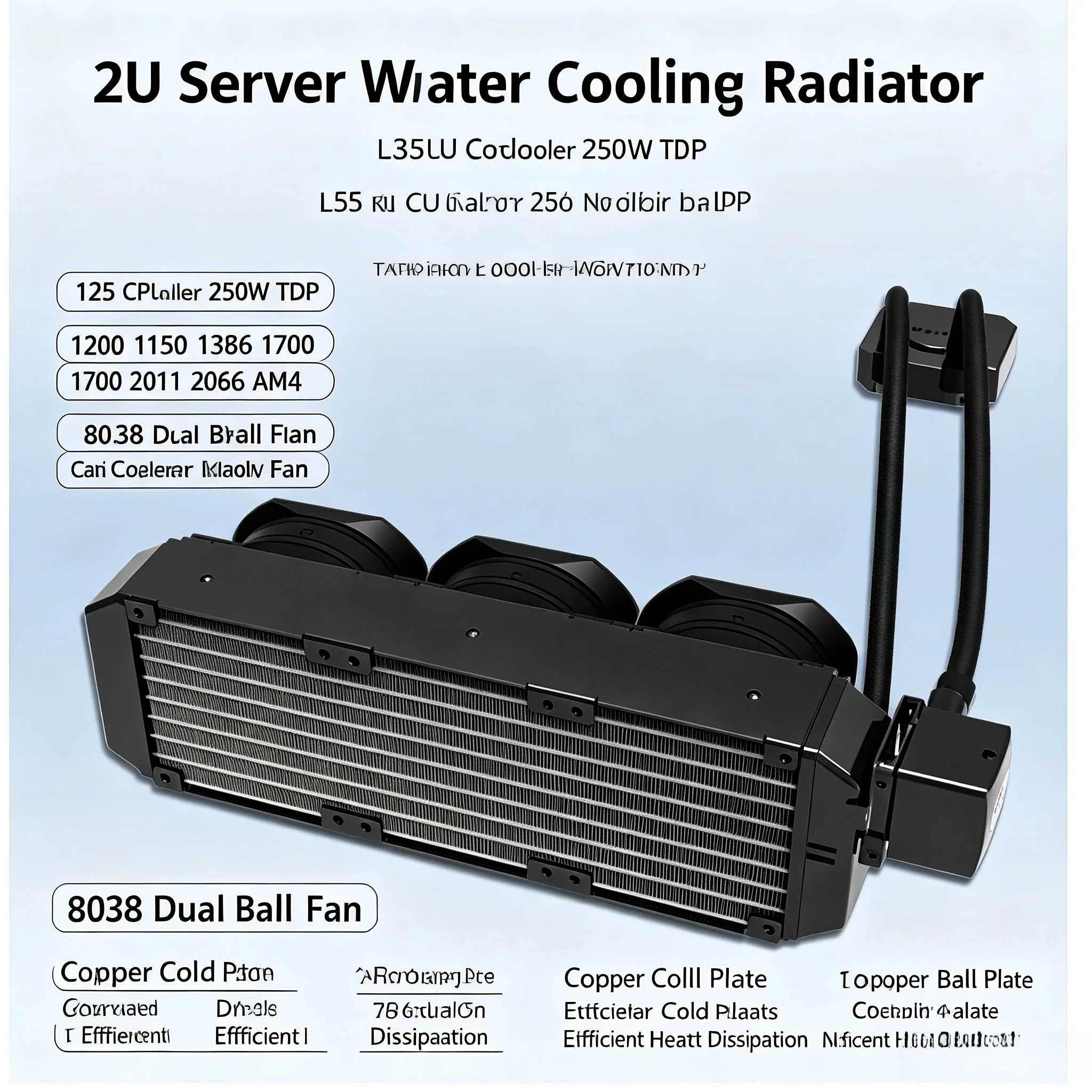 2U Server Water Cooling Radiator L35 CPU Cooler Compatible 1200 1150 1366 1700 2011 2066 AM4 Universal Cooling System