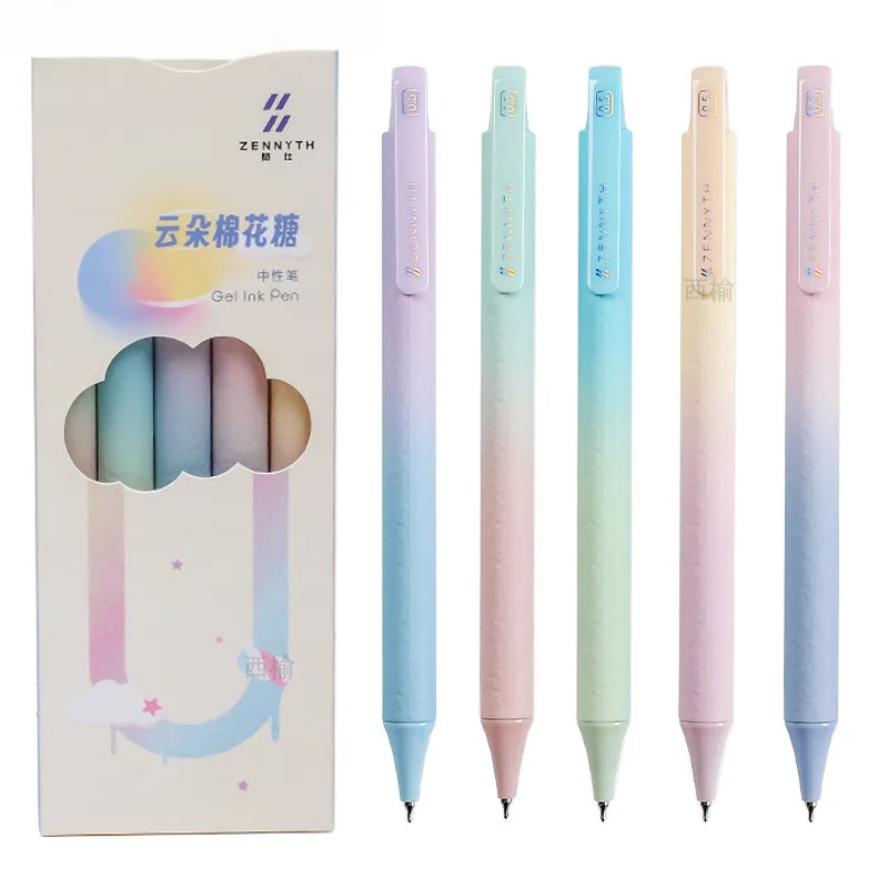 

5Pcs Colorful Pressing Gel Pens Gradual Change Color Student Writing Pen Neutral Pen Multi-functional Signature Pen