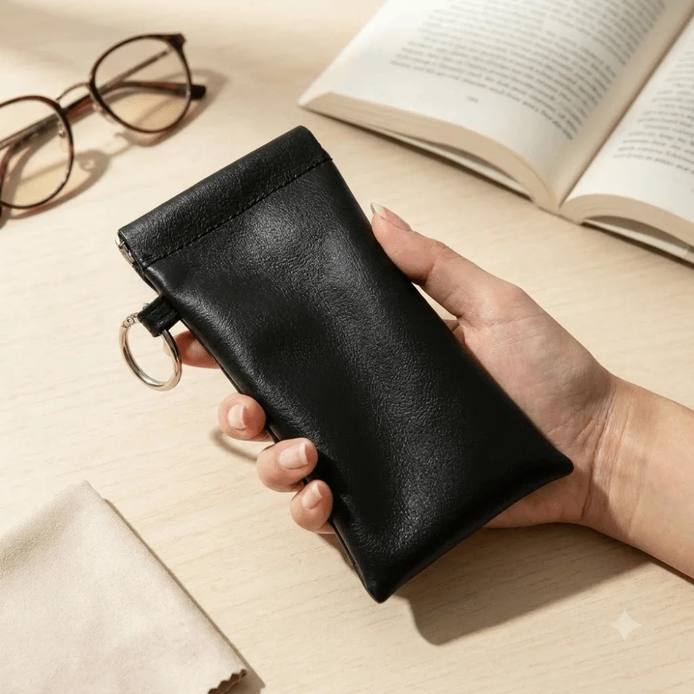 PU Leather Glasses Storage Bag Hanging Waterproof Myopia Glasses Case Soft Automatic Closure Sunglasses Protective Cover