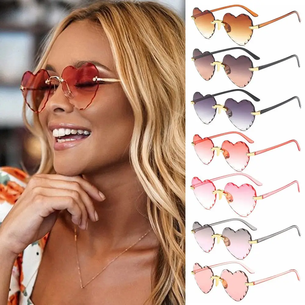 

2020 Fashion Heart Shape Women Sunglasses Brand Designer Lovely Rimless Sun Glasses For Female Vintage Pink Ladies Shades