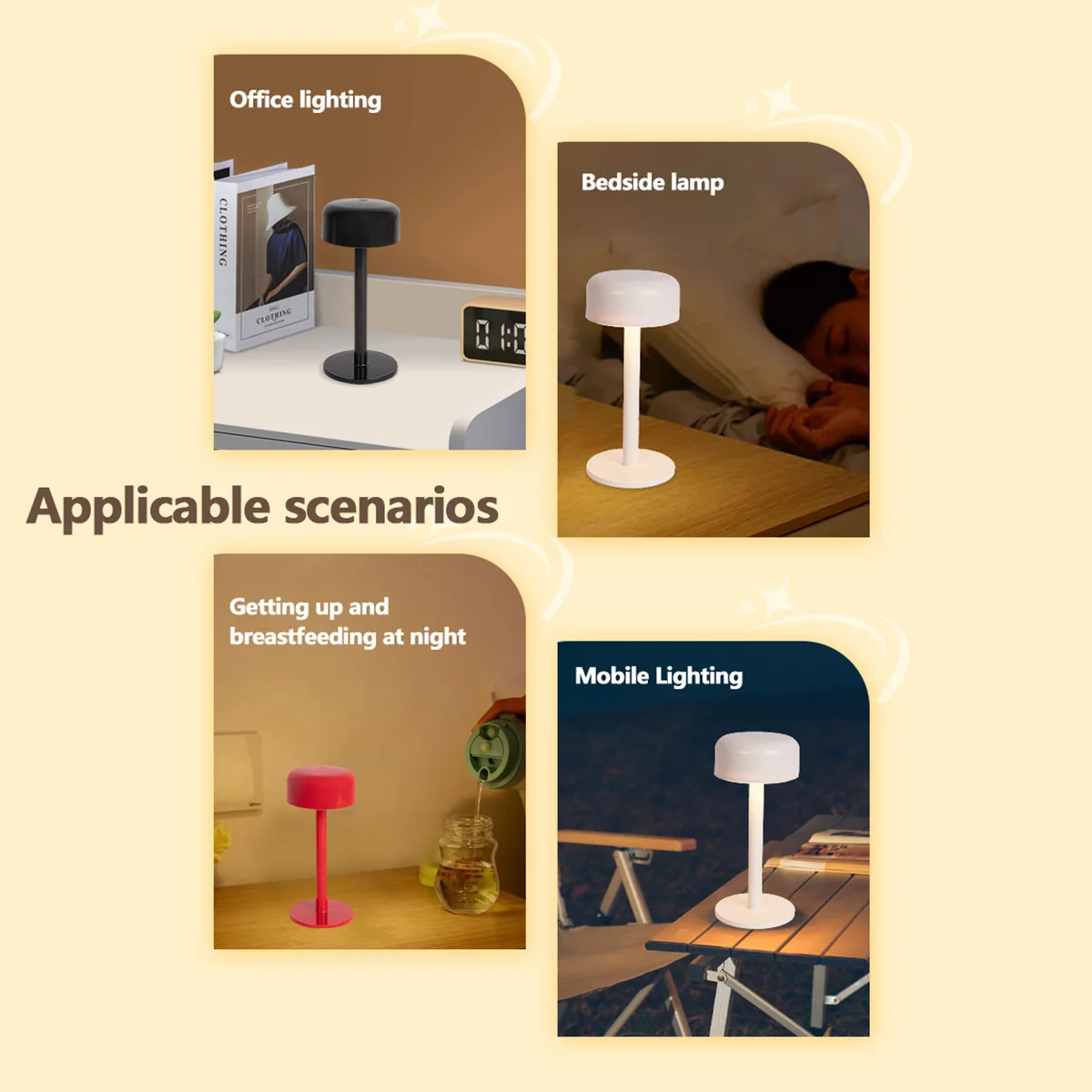 Table Lamp LED Touch Sensor Desktop Night Light Rechargeable Wireless Reading Lamp for Restaurant Hotel Bar Bedroom Decor Light