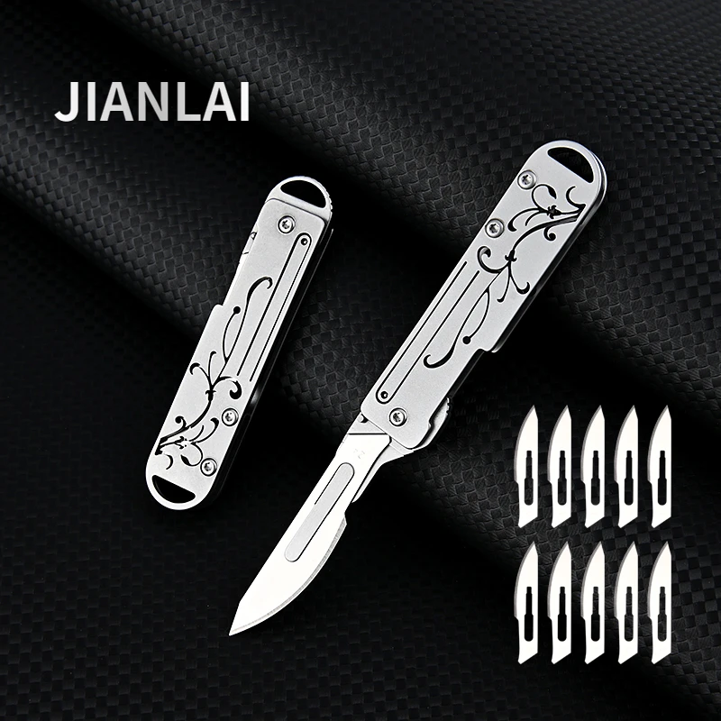 New mini Chinoiserie orchid stainless steel art knife sharp paper cutter portable key ring unpacking express knife 10 Blade Free