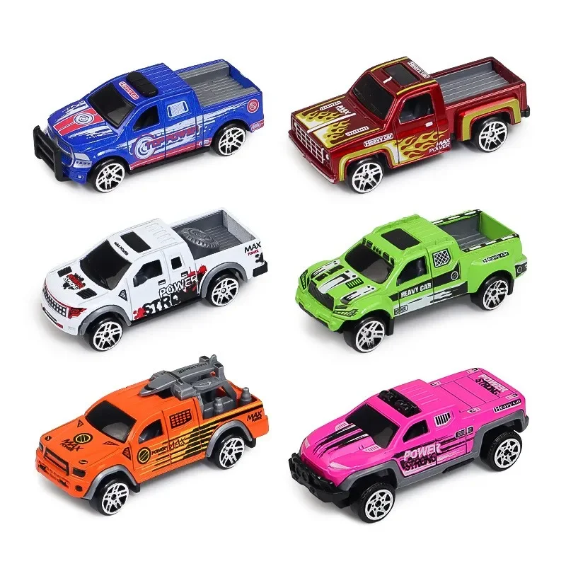 6 Piece Set Diecast 1:64 Alloy Car Model Toys Inertia Sliding Engineering Fire Truck Pickup Off-road Police Racing Car Kids Toys