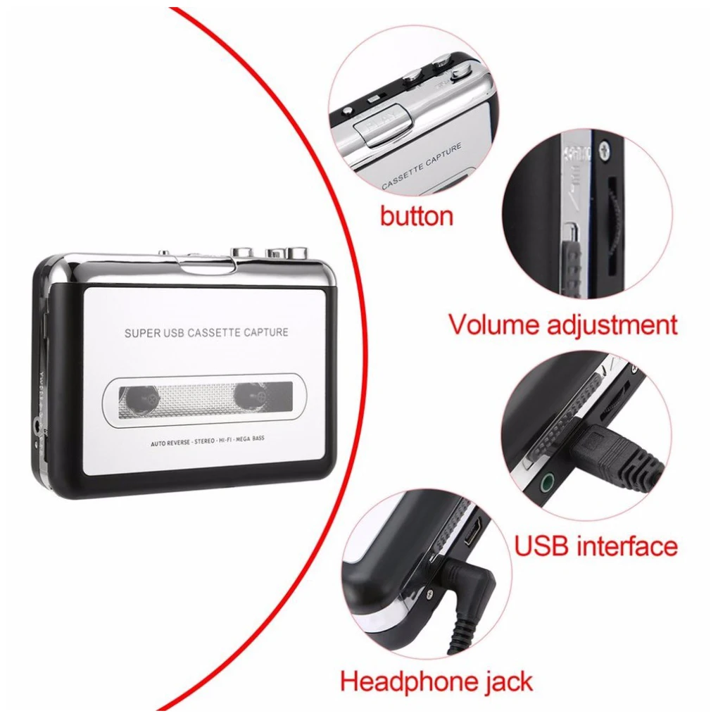 Portable Tape Player USB Cassette Capture to MP3 Converter Radio Player with 3.5mm Socket Player Cassette Recorder Player