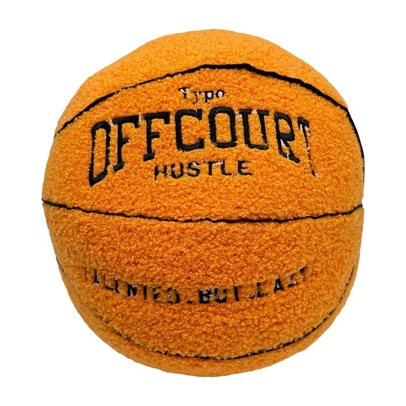 Offcourt Basketball Pillow, Basketball Shaped Pillow Teddy Fleece Embroidered Basketball Throw Pillow Fuzzy Plush Toy