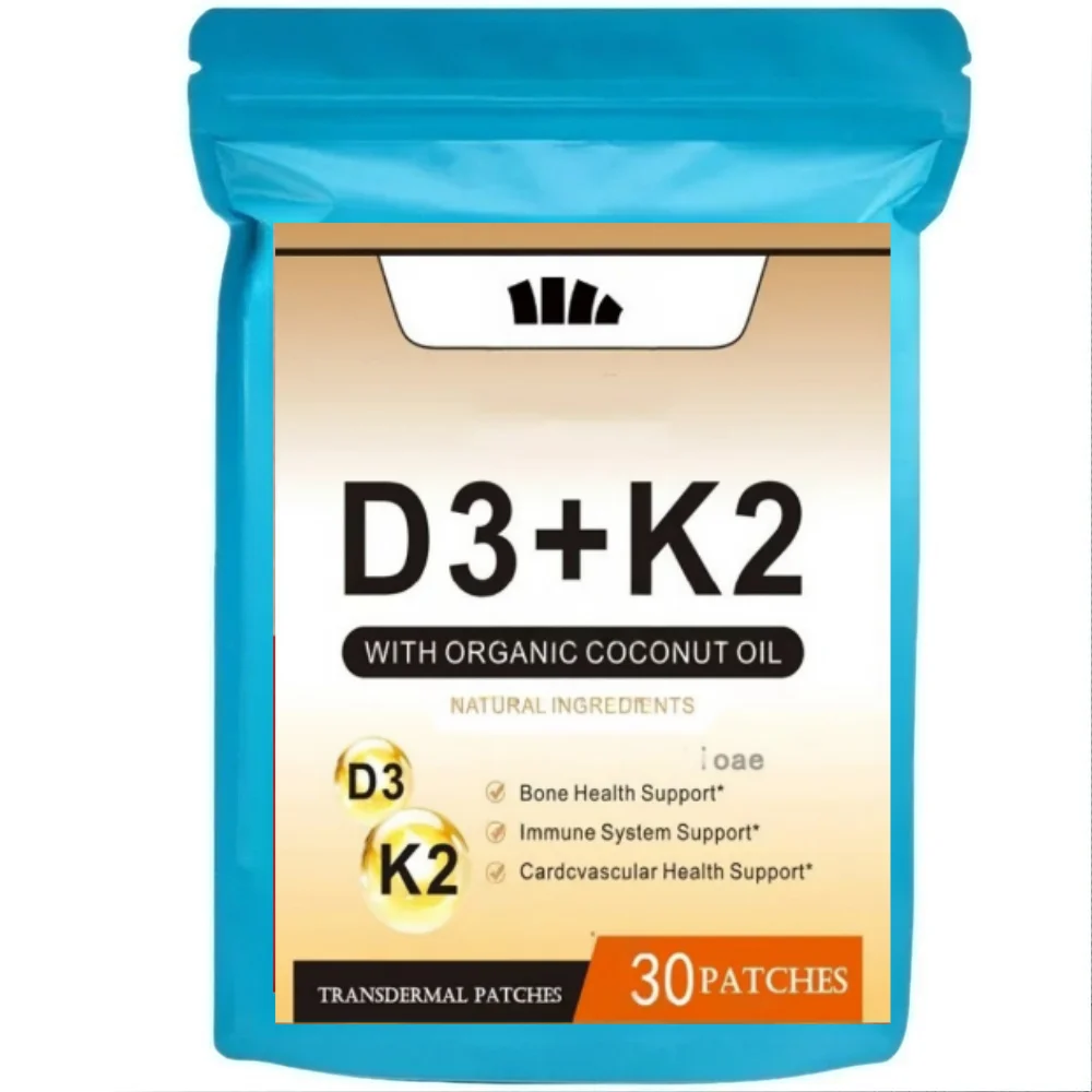 30 Patches Vitamin K2 + D3 Transdermal Patches, Contains Vitamin D & K Complex Premium Biotin & Folic Acid