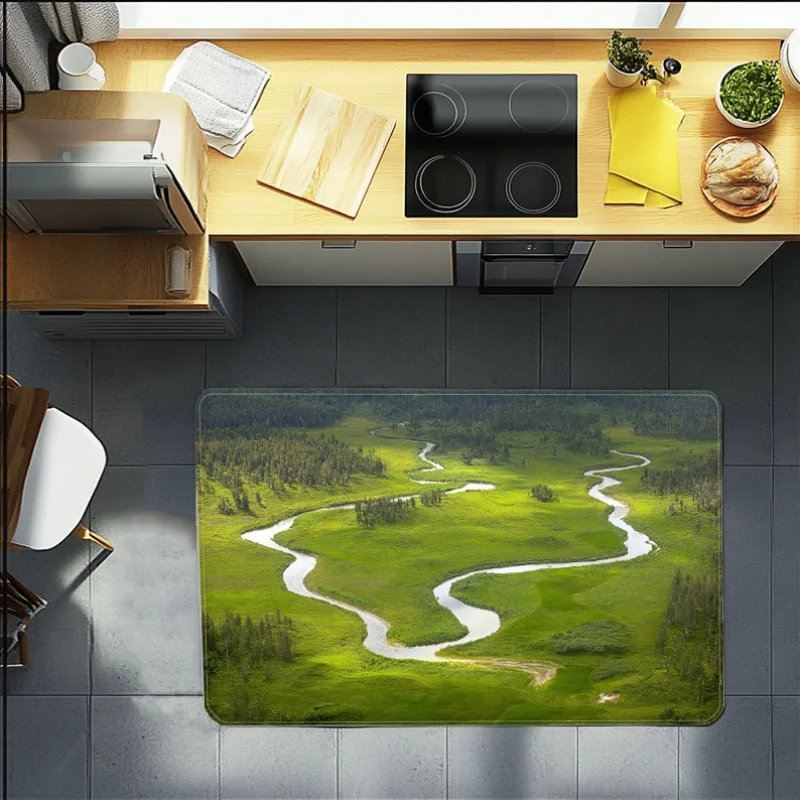 1pc Soft Plush Mat Mat with Forest River Landscape - Luxury & Mat, Machine Washable Rectangular for all-Season Indoor/Outdoor