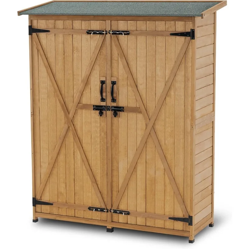 MCombo Outdoor Storage Cabinet, Wood Shed for Tool, Vertical Organizer with Double Lockable Doors for Garden and Yard 1400