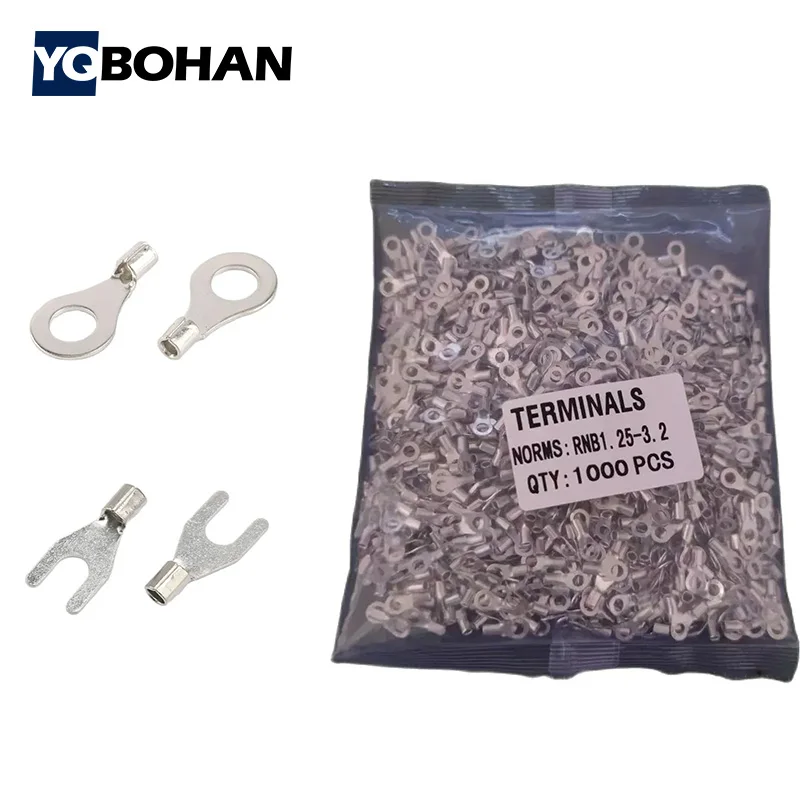 500/1000PCS Non-Insulated Ring Fork U-Type Tin-Plated Copper Terminals Cable Wire Lugs Battery Connector Crimp Spade