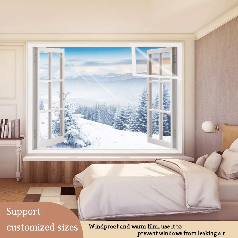 New white winter window windproof curtains, windproof and warm film sealed plastic cloth, warm and antifreeze insulation