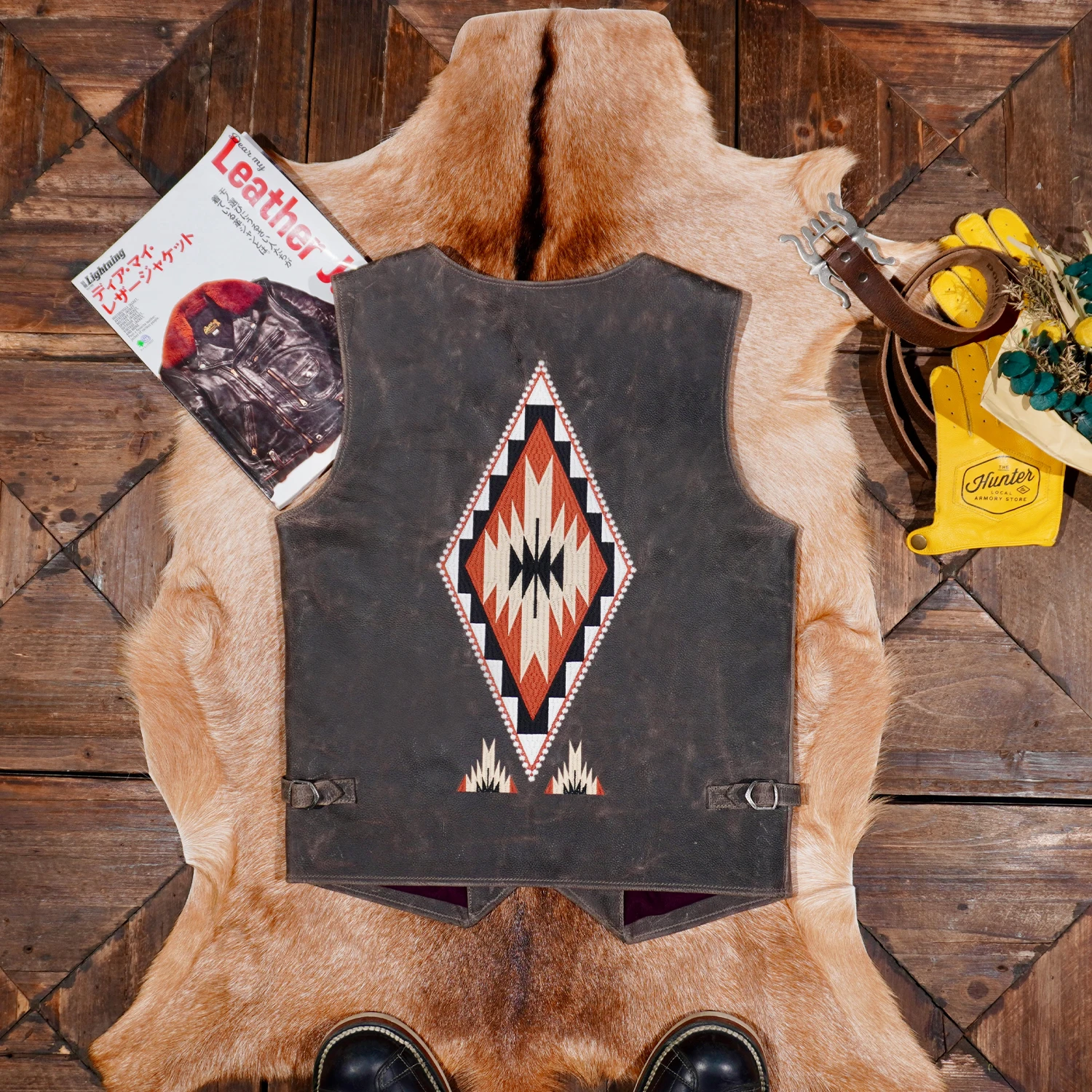 خياط براندو الأمريكية خمر نافاجو النمط الغربي المطرزة خمر سترة جلدية كلاسيكية للرجال #2