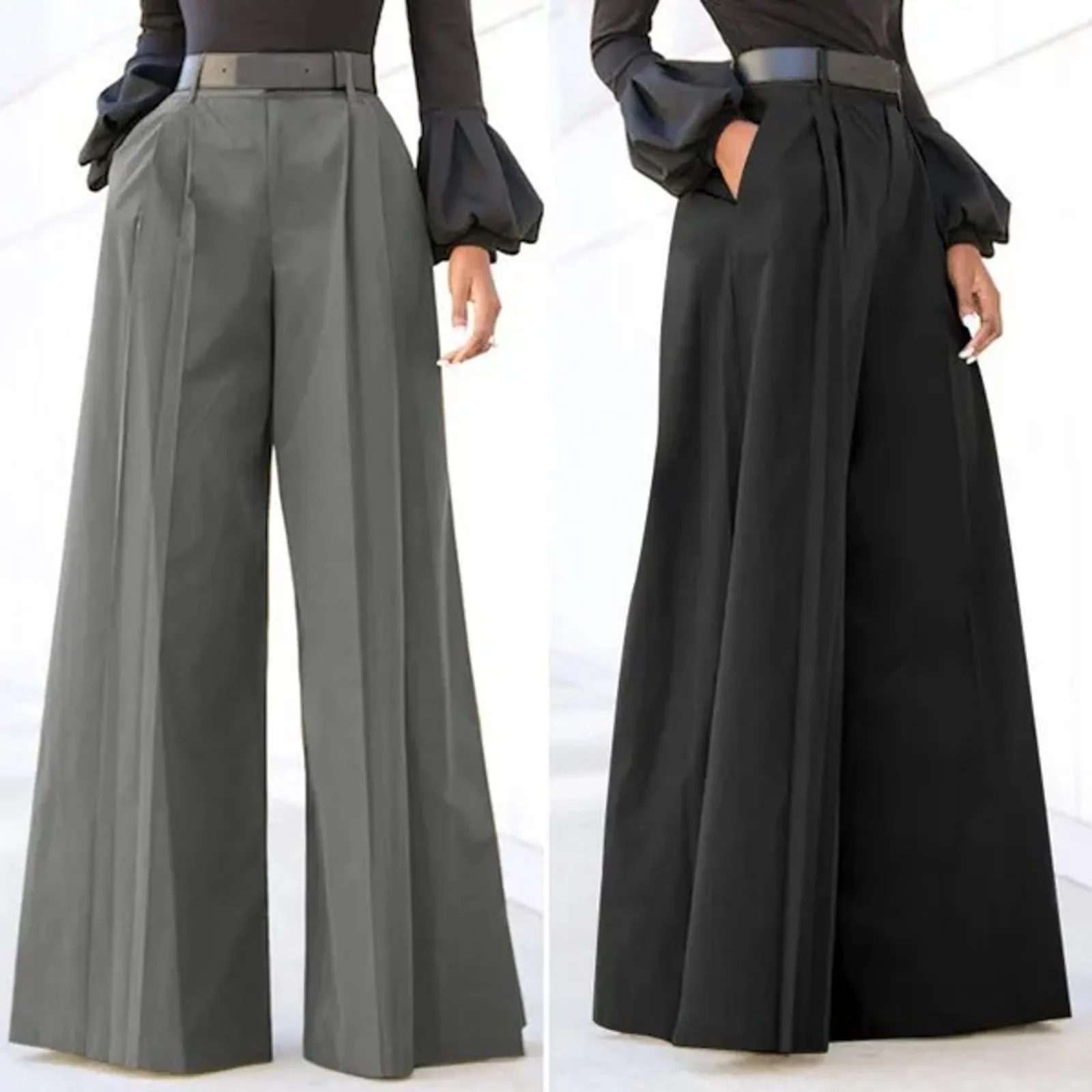 Fashion Elegant Party Pants For Women Palazzo Pants Summer Solid Color Cropped Cotton Linen Comfy Baggy Trousers With Pockets