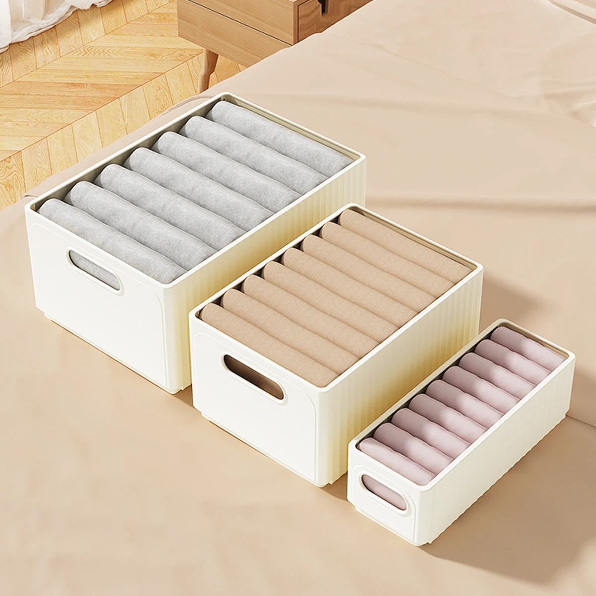 WORTHBUY سحب خزانة الملابس المنظم البلوزات السراويل البلاستيك صندوق تخزين قابل للطي مع مقبض خزانة التخزين المنظم