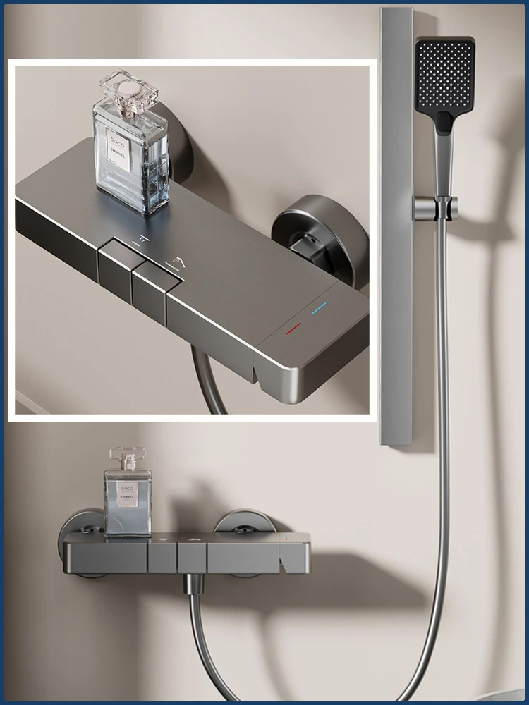 

Simple Two Functions Shower Set Space Aluminum Rainlfall Pressurized Wall Mounted Hot Cold Water Shower System for Bathroom