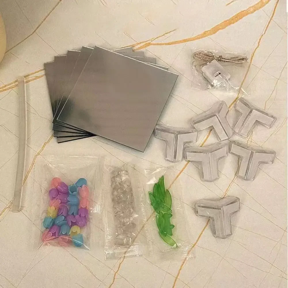 Diy tulipa mar rubik cubo espelho luz noturna materiais de decoração de carro presentes de aniversário feitos à mão para amigos e colegas