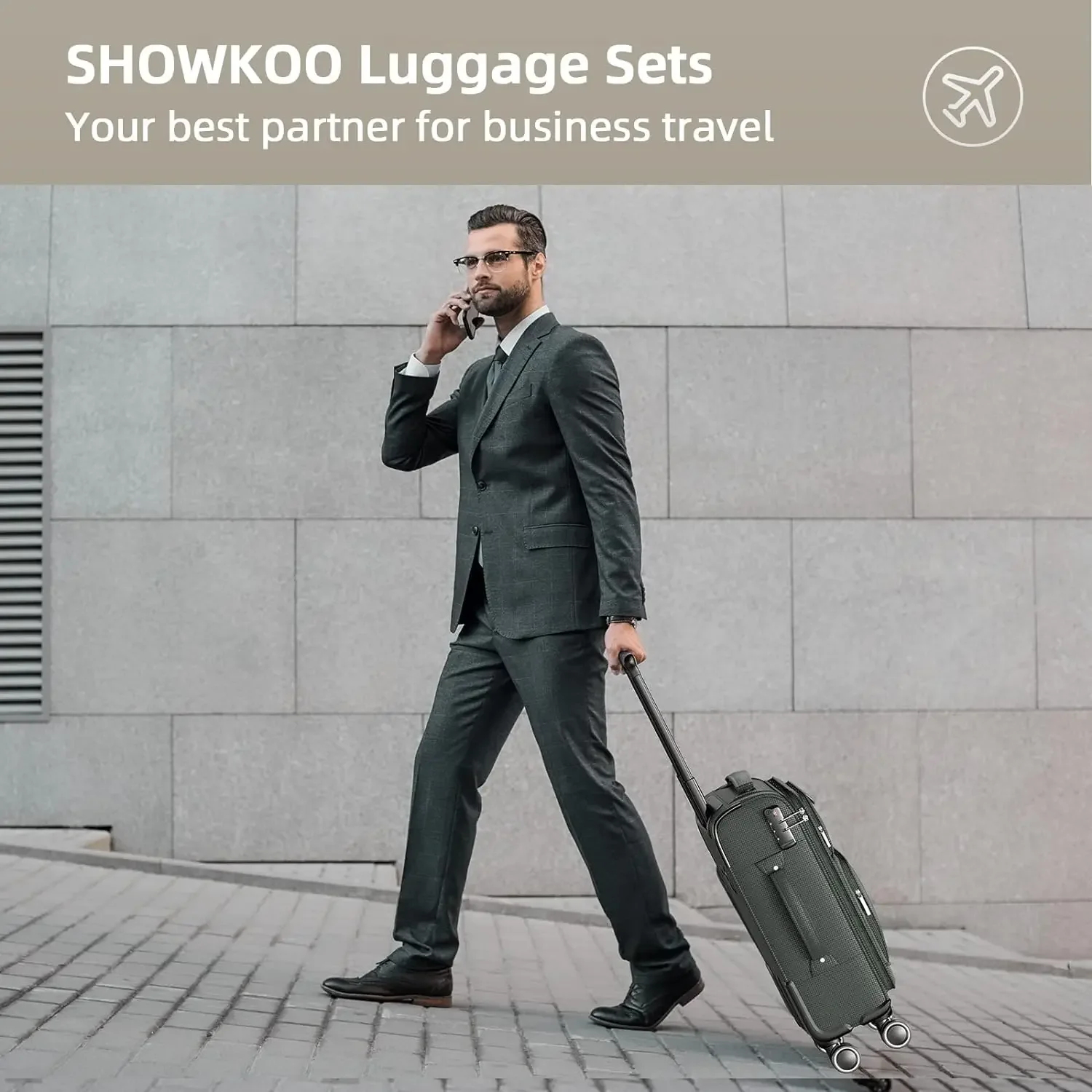 SHOWKOO Luggage Sets 3 Piece Softside Expandable Lightweight Durable Suitcase Sets Double Spinner Wheels TSA Lock Armygreen