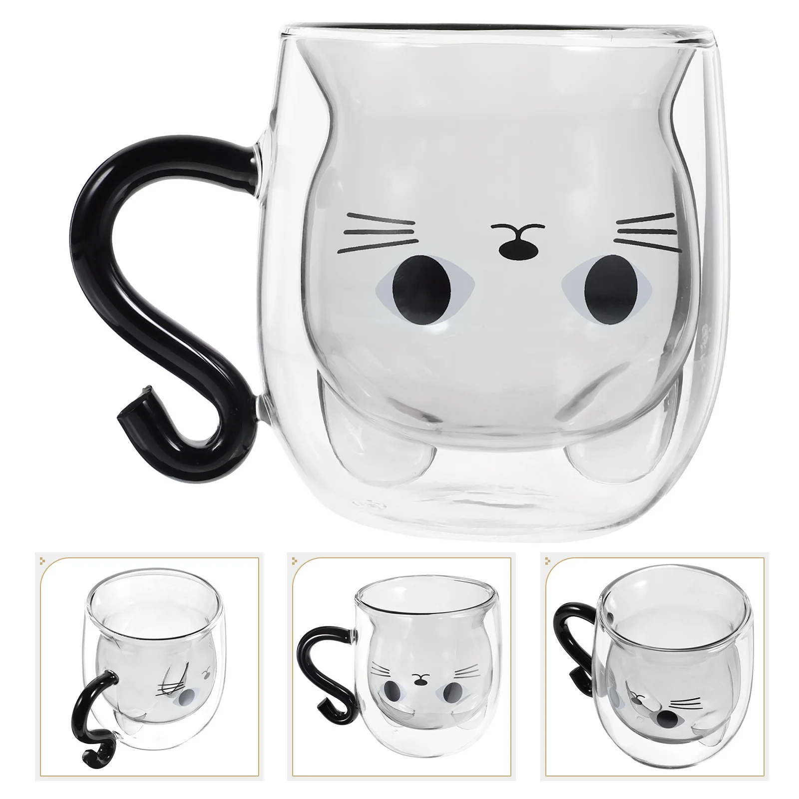 

Black Cat Double Wall Glass Coffee Tea Mug Cat Design Insulated Milk Cup Hot Cold Drinkware Double Wall Glass Cup