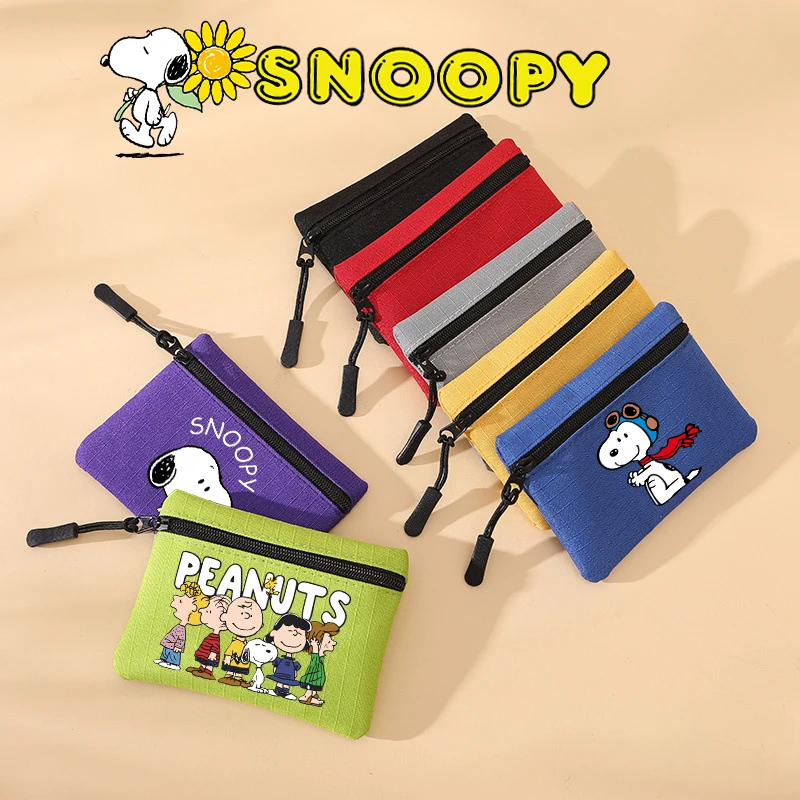 Snoopy Canvas Mini Coin Purse Cartoon Cute Anime Printing Wallet Simple Zipper Kids Storage Pouch Money Pocket Solid Color Bags