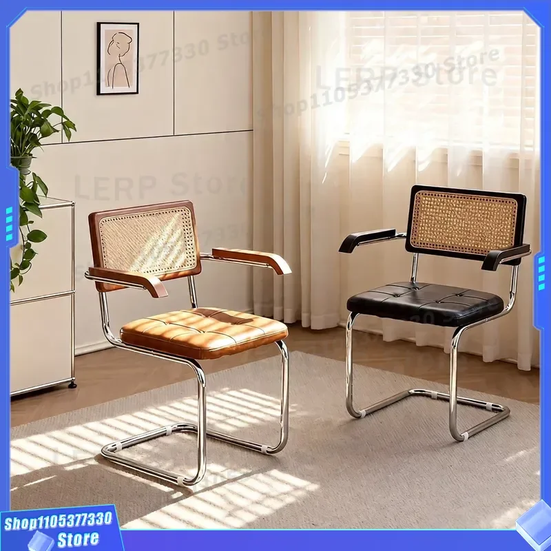 Vintage Rattan Armchair Medieval Style Dining Chair for Cafe Milk Tea Shop Hotel Homestay Leisure Computer Seat Home
