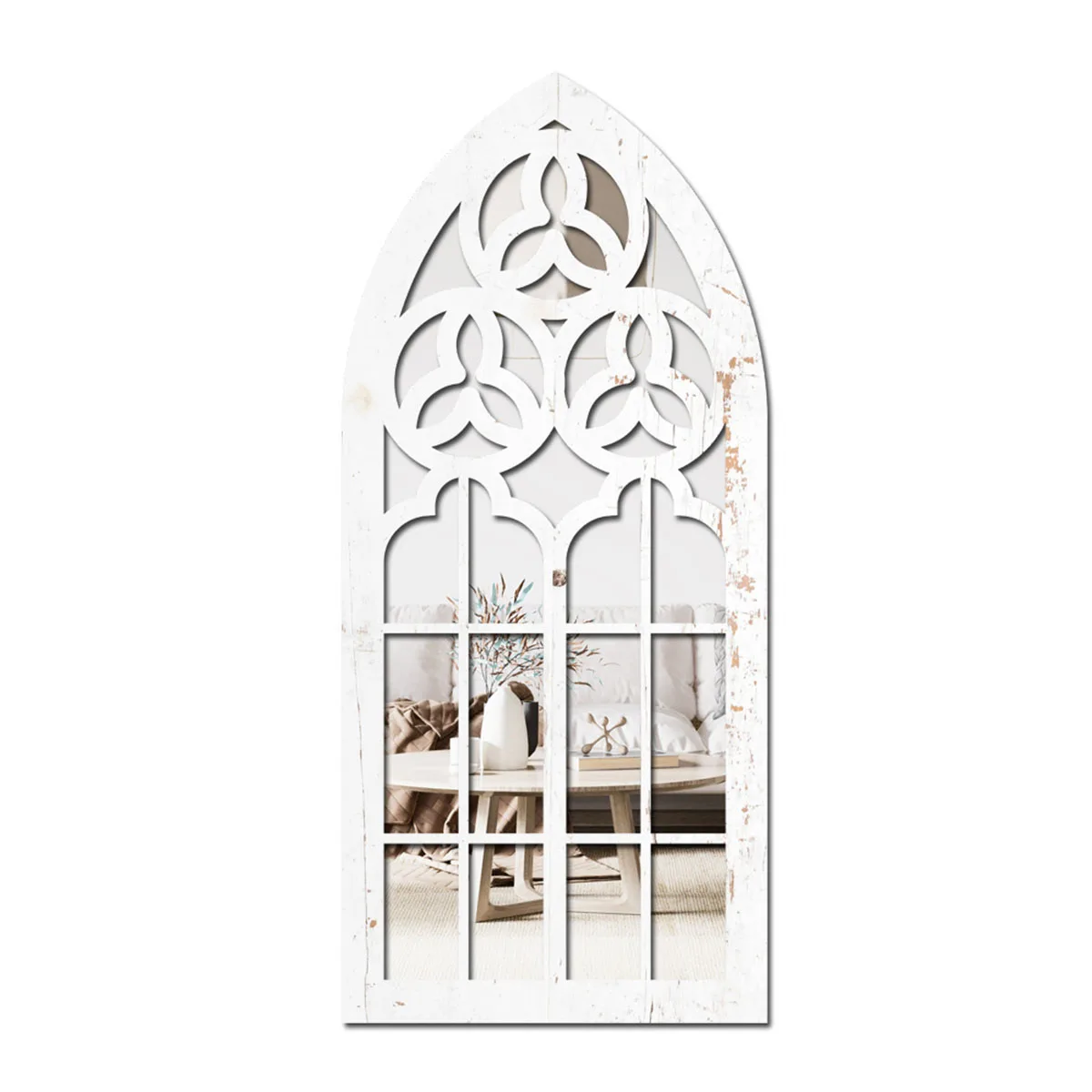 

Wall Mounted Mirror, Farmhouse Window Mirror, Wall Decor for Bedroom, Entryway, Living Room, Wood Window Pane Decorative Mirrors