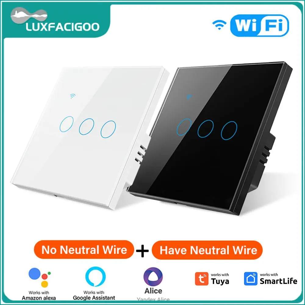 1PCS Tuya EU US Wifi Smart Touch Switch 1/2/3/4 Gang Wall Switch Smart Life APP Remote Control Support Alexa Home Alice