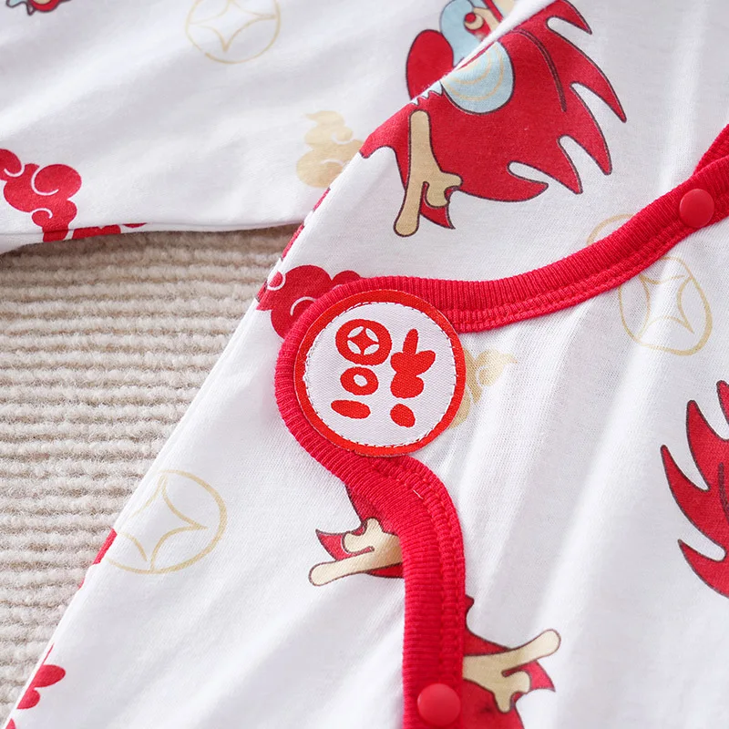 Chinese New Year Baby Clothes Dragon Pattern 0-1 Year Old Baby Pure Cotton Long Sleeved Jumpsuit For All Seasons