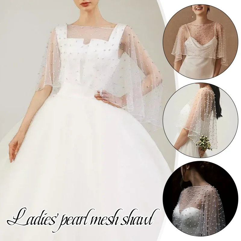 Fashion Wedding Bridal Evening Dress Lace Shawl Wedding Cover Up Pearl Cape Short Shawl Party Jacket Wraps Dress Acces DIY