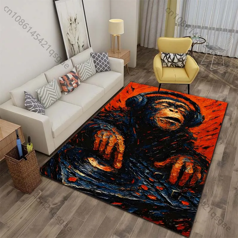 Fiery orange background headphone DJ console Print Carpet for Living Room Bedroom Sofa Home Decor Non-slip Mat Luxury Gift