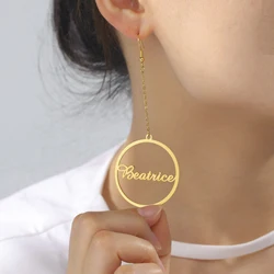 Sipuris-Brincos de argola grandes em aço inoxidável para mulheres, nome personalizado, corrente longa, acessórios de bijuterias, presente, 2022