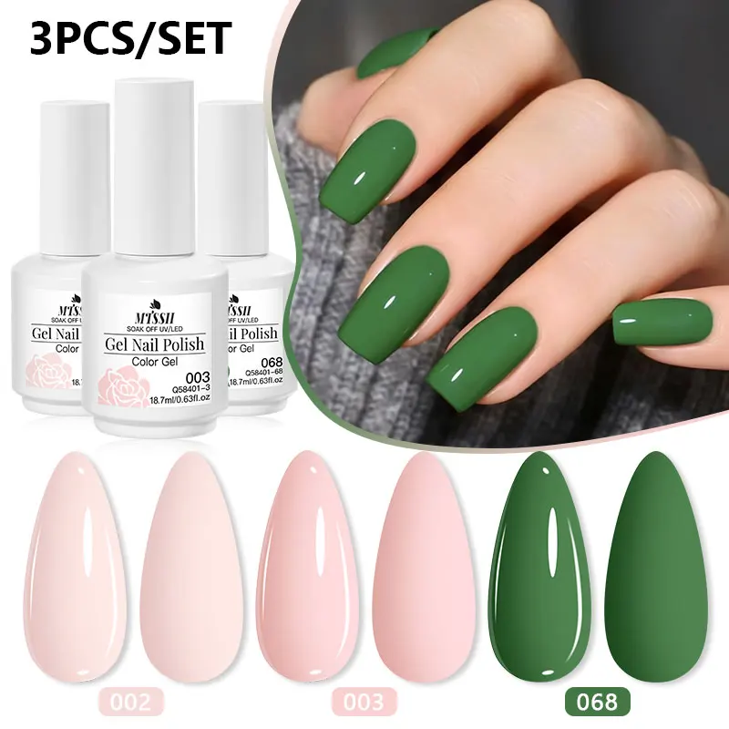 MTSSII 3pcs 18.7ml Soak Off Gel Nail Polish Set Pastel Macaron Colors High Pigment Glossy Long Wearing UV LED HEMA/TPO FREE