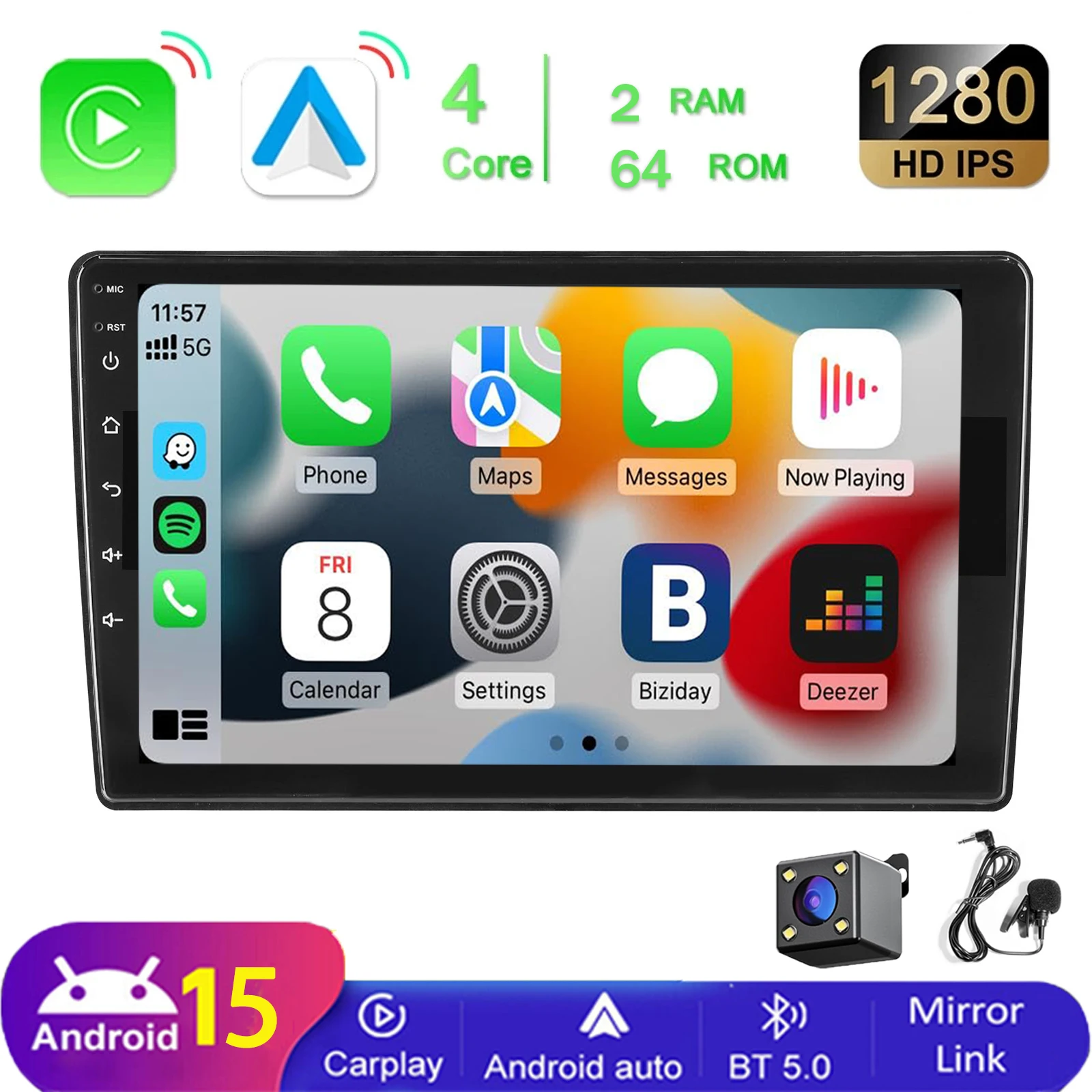 MOPECT 10 inch 2 DIN Android 15 4+64GB 4+128GB autoradio multimediasysteem universeel CarPlay Android Auto GPS-navigatie AM-radio WIFI DAB+ - afbeelding 1