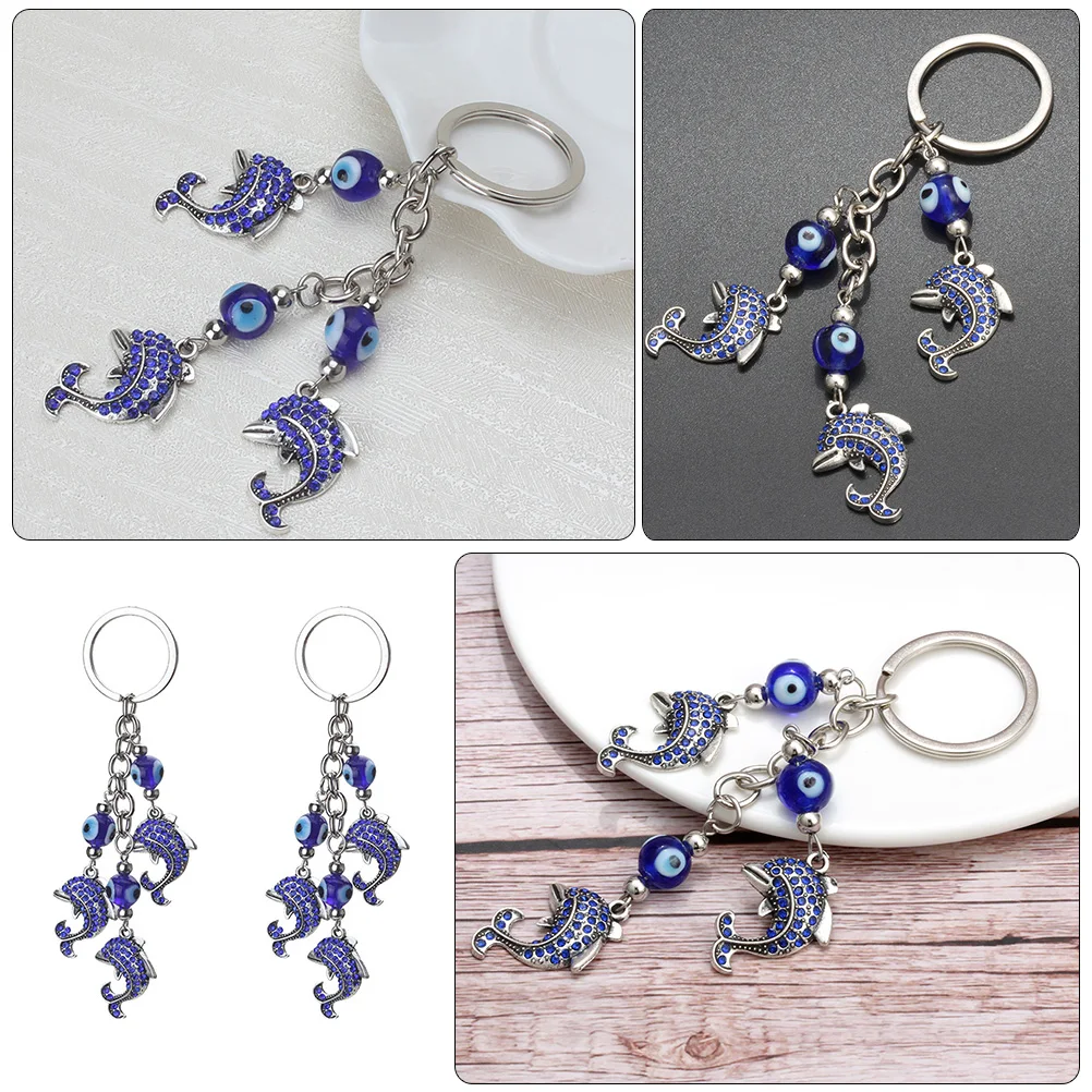 2pcs Eye Dolphin Shaped Keychain Turkish Lovely Keyring Style Blue Eye Keyring Animal Charm Pendant Home Car Gift