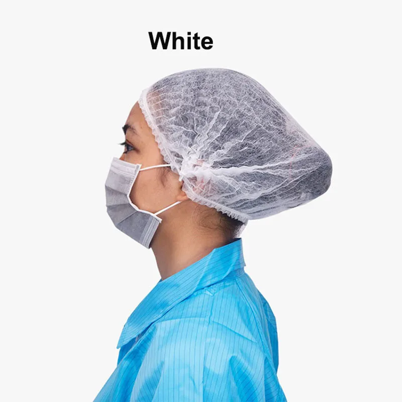 100Pcs Non-Woven Disposable Caps Breathable Anti-Dust Round Hat With Elastic Cord Keep Hair Clean For Cosmetics Kitchen Cooking
