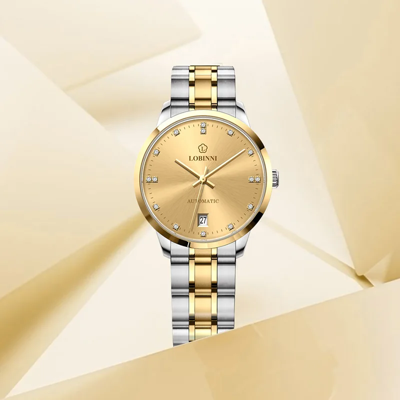 ساعة يد LOBINNI 33 ملم كلاسيكية للنساء من الفولاذ المقاوم للصدأ للسيدات ميوتا 821A حركة أوتوماتيكية ميكانيكية