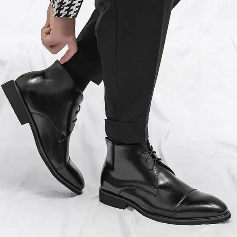 

High Quality Men Boots Handmade Solid Color Lace Up Ankle Boots Classic Business Boots for Men 2025 Fashion Luxury Shoes Zapatos