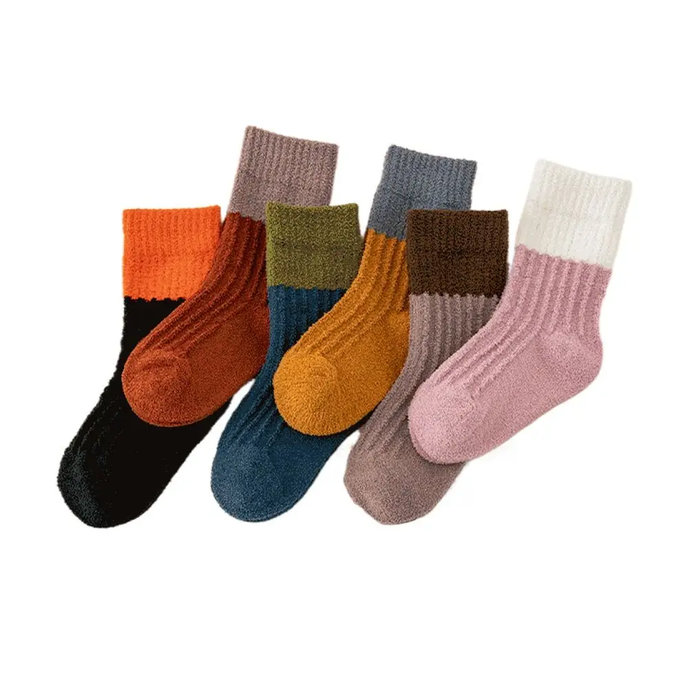 

Warm Simple Autumn Winter Patchwork Color Coral Fleece Children Gifts Floor Socks Mid Tube Socks Socks Striped Socks