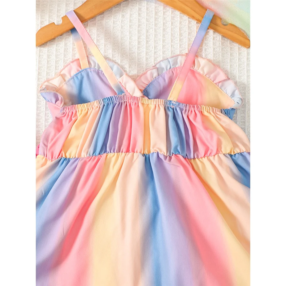 0-3 Years Baby Girl Rainbow Color Dress Fashion Suspender Bow Dresse Sweet Toddler Girl Summer Daily Gatherings Wear