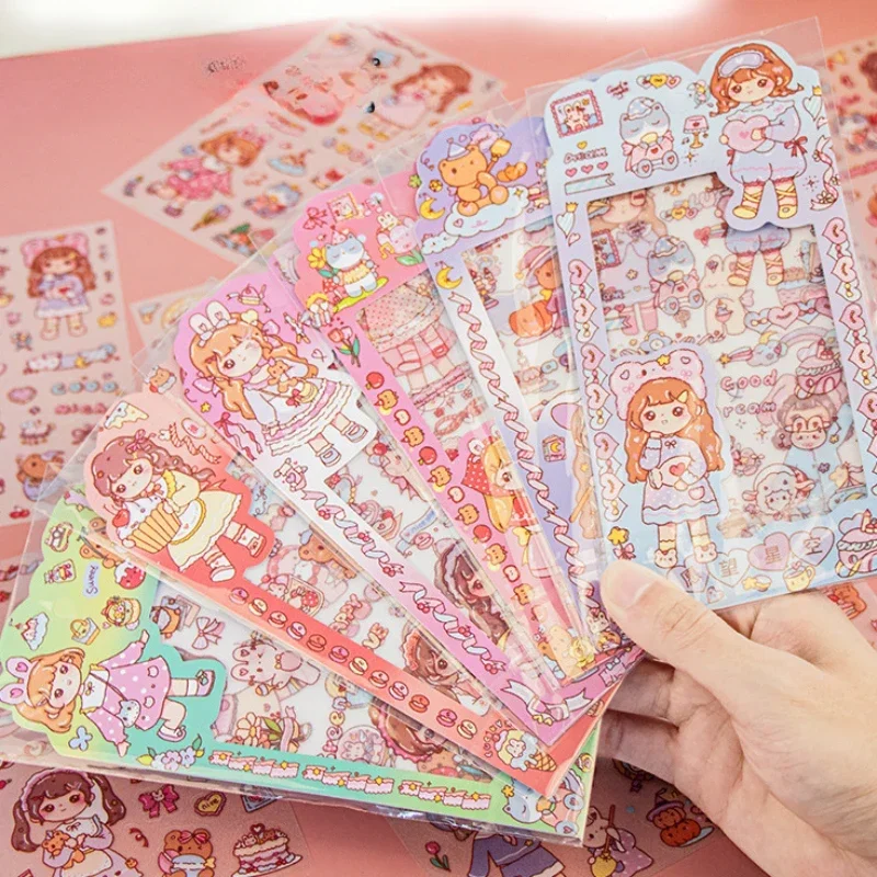 Creative transparent sticker set 4 pieces/pack of cartoon cute hand ledger stickers diy girl heart hand ledger stickers