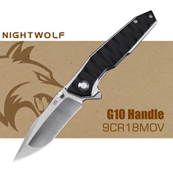 Nightwolf N02 Pocket Folding Knife for Men Tanto Blade Steel EDC TOOL Tactical Hunt Outdoor Survival Camping G10 Handle 9CR18MOV