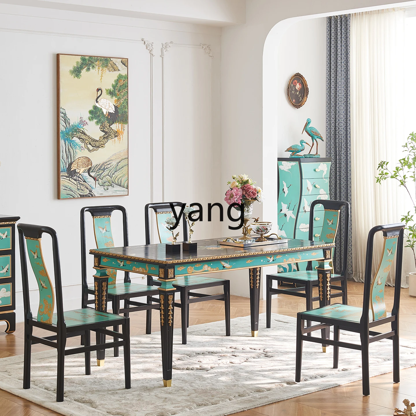 CX  Solid Wood Home Use Rectangular Dining Table and Chair Set Tea Table