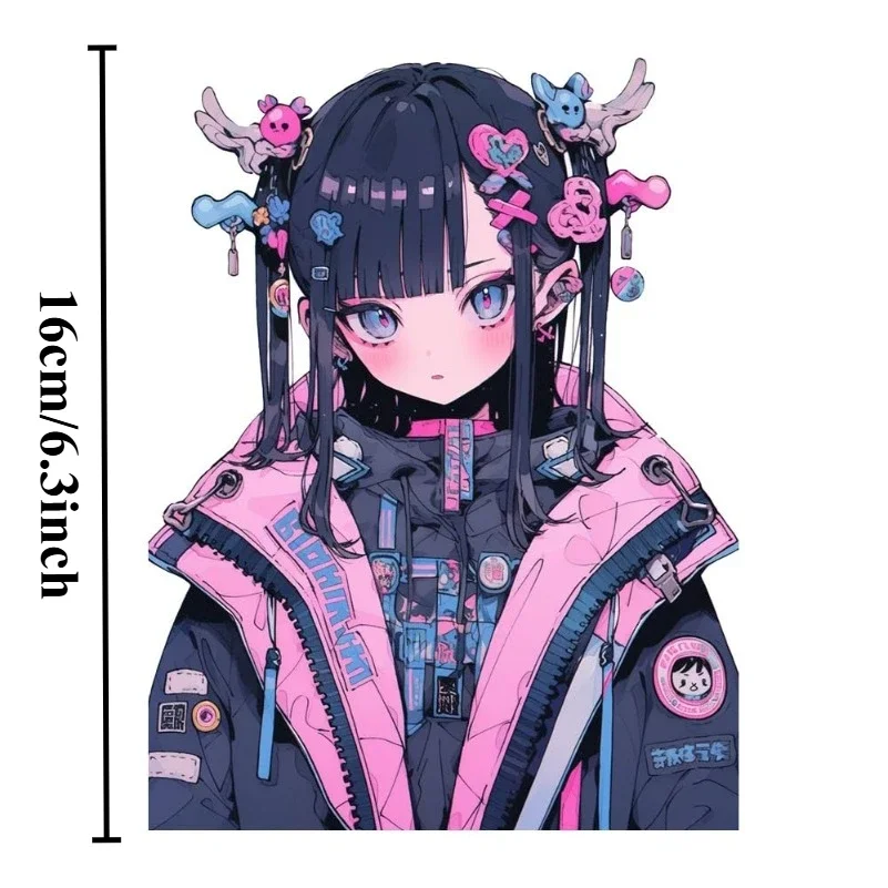 1PC Cute Urban Anime Girl Vinyl Sticker, Waterproof Decal for Helmet, Car Bumper, Luggage, Skateboard DIY Exterior Decor