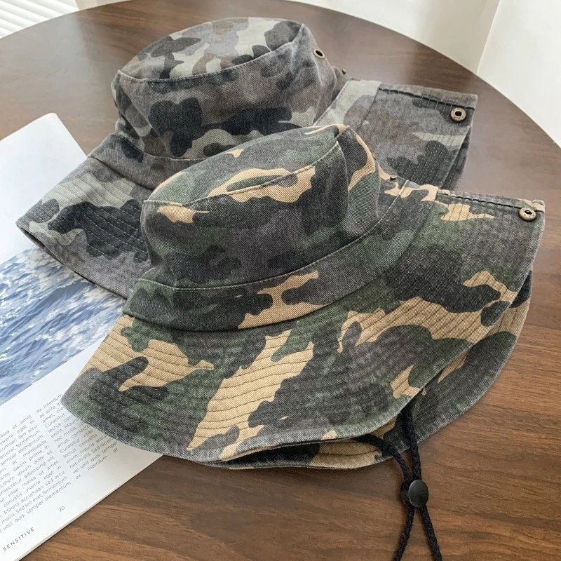 Neuer amerikanischer Camouflage-Fischerhut mit großer Krempe für Herren und Damen – ideal für Frühling und Sommer, Outdoor, Wandern, Camping, Sonnenschutz – Detail 4